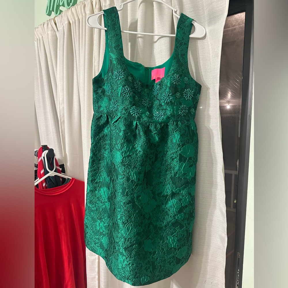 NWT LILLY PULITZER Bellami Embellished Floral Jacquard Dress Kelly Green Leaf.